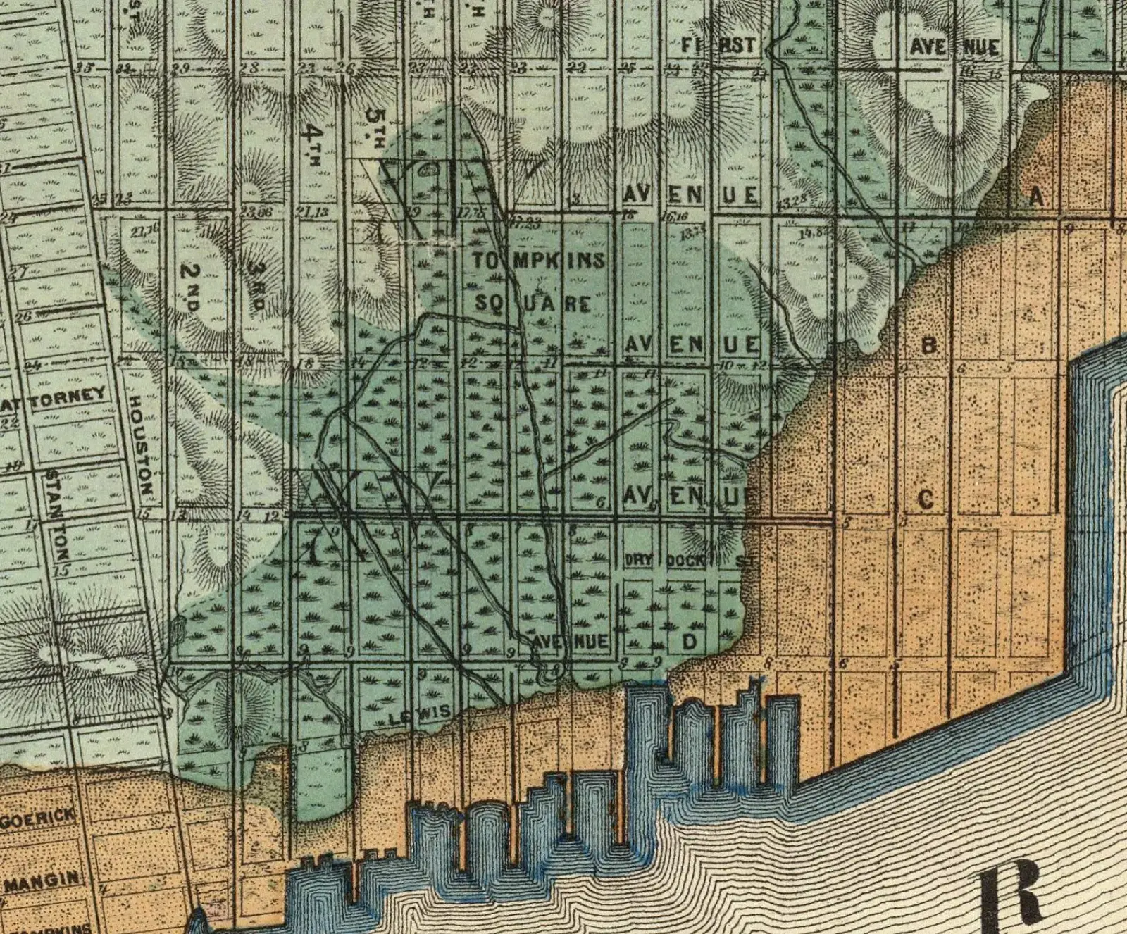 Geologically detailed map of Manhattan 1609 made in 1867 